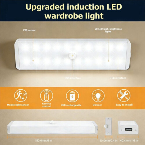 LED Closet Light with Charging Station, 3 Pcs Rechargeable Motion Sensor Under Cabinet Lighting with Remote Control 1