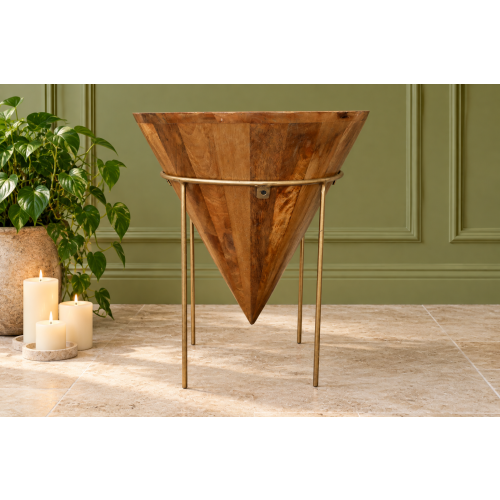 Iron and Mango Wood Cone Side Table