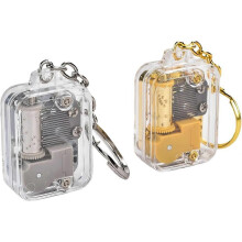 Confezione da 2 portachiavi a forma di carillon in acrilico oro e trasparente, mini portachiavi a carica manuale con melodia, oro e trasparente