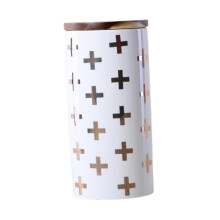 Nordic Ceramic Coffee Storage Jar Wooden Lid Food Container Kitchen Canister Cross