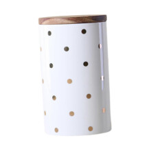 Nordic Ceramic Coffee Storage Jar Wooden Lid Food Container Kitchen Canister Dot