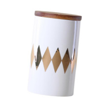 Nordic Ceramic Coffee Storage Jar Wooden Lid Food Container Kitchen Canister Diamond