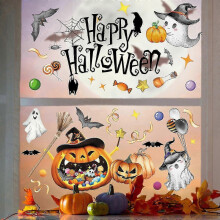 2025 Halloween 4pcs Pumpkin Ghost Double Sided Printed Static Cling Glass Stickers Decor