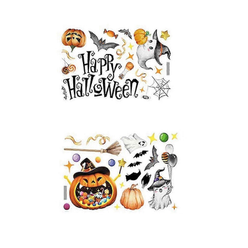 2025 Halloween 4pcs Pumpkin Ghost Double Sided Printed Static Cling Glass Stickers Decor 1