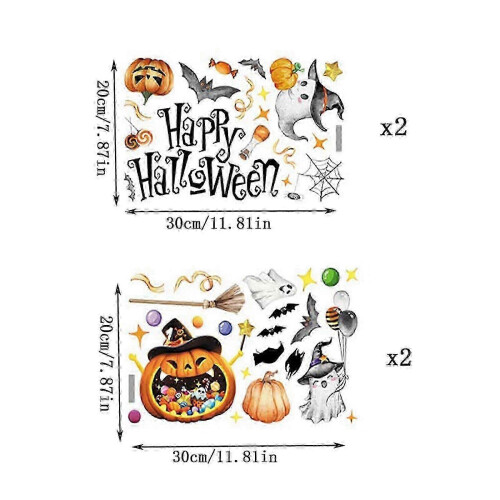 2025 Halloween 4pcs Pumpkin Ghost Double Sided Printed Static Cling Glass Stickers Decor 2