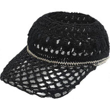 Handgefertigte gehäkelte Sommermütze mit Visier für Damen, ideal für Golf und Tennis, Strick, Sportmütze, Schwarz