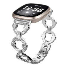 Stainless Steel Rhinestone Decor Watch Band for Fitbit Versa 4/Sense 2 Black Multicolor Silver