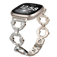 Edelstahl-Armband mit Strassverzierung für Fitbit Versa 4/Sense 2, Schwarz/Mehrfarbig/Champagner
