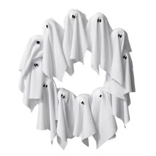 12 LED Light Up White Ghost Garland and Ghost Wreath for Halloween with battery