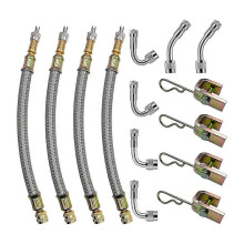 4Pcs 7Inch/180mm Dual Flexible Stainless Steel Braided Valve Stem Extenders for Car/Truck Silver