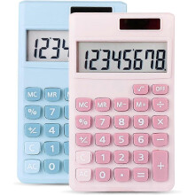 2 Pack Mini Pocket Calculator 8 Digit Solar Battery Dual Power for School Office Home Blue Pink