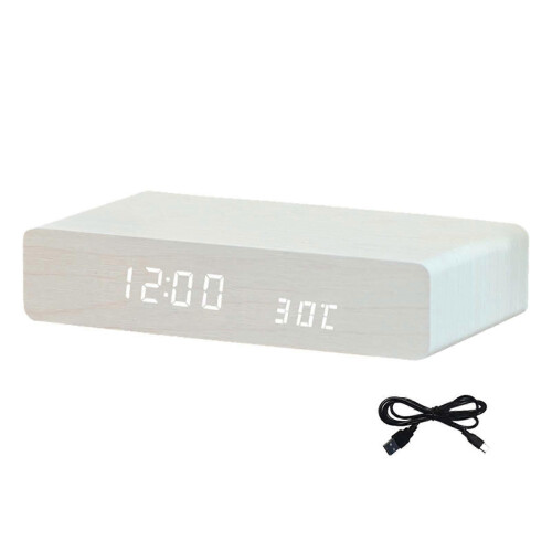 Wireless Charging LED Display Alarm Clock for Home Bar Table Decor White