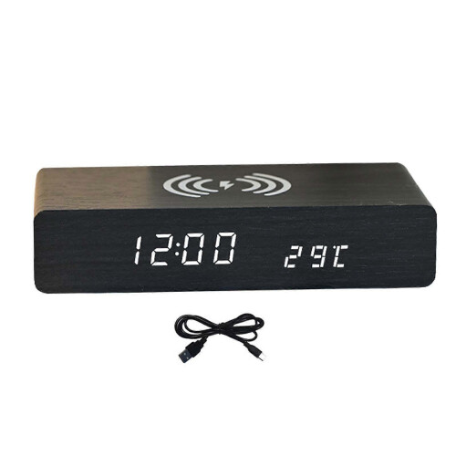 Wireless Charging LED Display Alarm Clock for Home Bar Table Decor Black