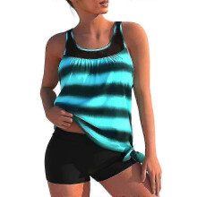 Women's Tankini Set Tank Top and Boyshorts Beach Swimwear Bathing Suit Lake Blue L