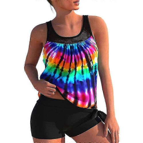 Completo tankini da donna, canotta e pantaloncini, costume da bagno da spiaggia multicolore L