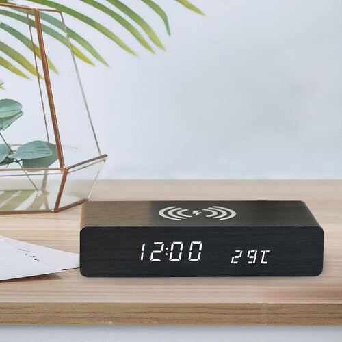 Wireless Charging LED Display Alarm Clock for Home Bar Table Decor Black 1