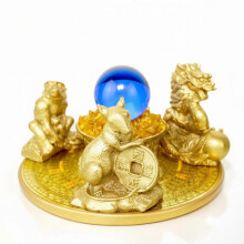 Glass Orb Brass Toned Figurine Sculpture for Decorative Arrangement L Monkey Rat Dragon