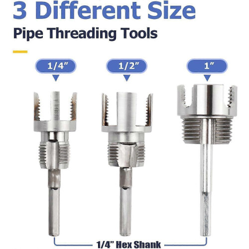 Mesee 3Pcs Dual-Function Pipe Threading Kit Internal External Quick Change 1/2 3/4 & 1 PVC 1