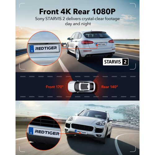 REDTIGER 4K Dash Cam Front and Rear, 3.18'' Touch Screen, Voice Control 1