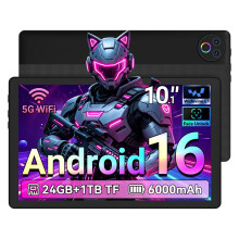 Gleeso Tablet 10 InchAndroid 16 Tablet 24GB RAM 1TB TFAndroid Tablets with 6000mAhFace UnlockBT 5.4/5G WiFi8MP Dual Camera, Tablet PC - Black