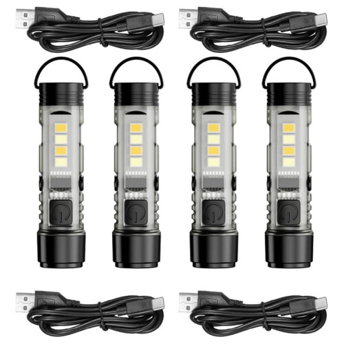 4Pc  LED Keychain Flashlight USB Rechargeable, Magnetic Super Bright Emergency Warning Light for Outdoor