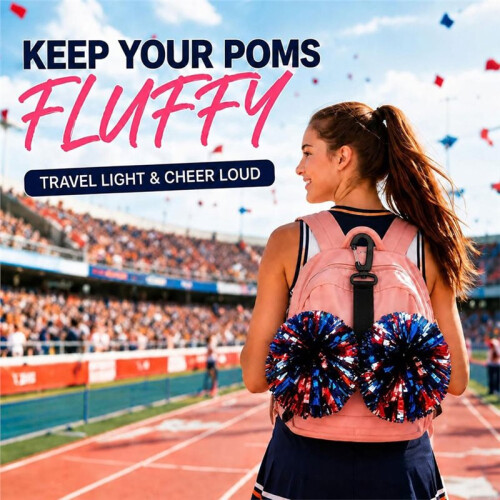 4pc Cheer Pom Pom Holder for Backpack, Pom Pom Holder Hanger with Snap Button for Cheer Bag, Keeps Poms 1