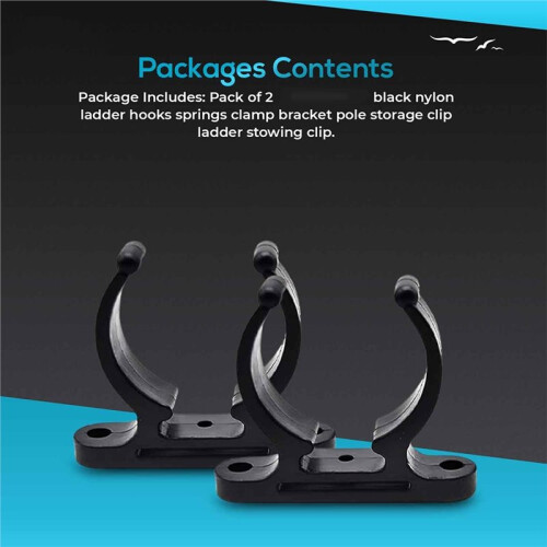 2 Pack Nylon Ladder Hooks Spring Clamp Bracket, Multi-Purpose Holder for Telescopic Ladder, Boat Hook