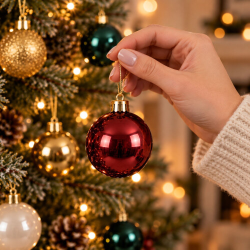 30 Red Gold Emerald Mixed Baubles Christmas Tree 1