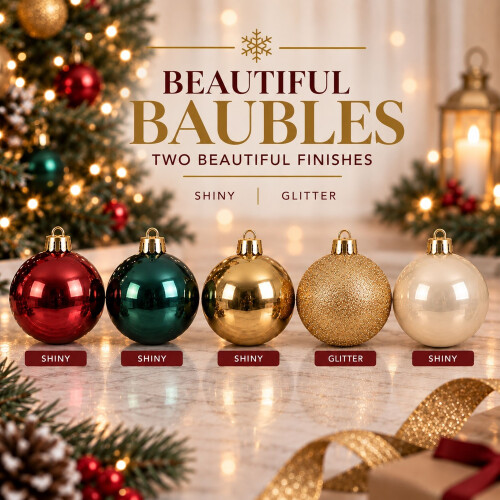 30 Red Gold Emerald Mixed Baubles Christmas Tree 2