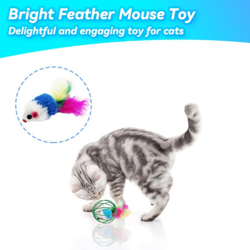 Cat Interactive Toy Set – 5-Piece Feather Balls & Plush Mice 1