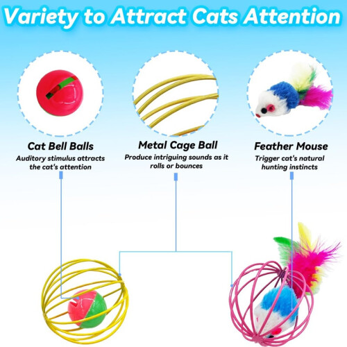 Cat Interactive Toy Set – 5-Piece Feather Balls & Plush Mice 2