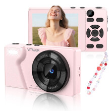 4K Digital Camera with Front Rear Lens, Autofocus 64MP, Metal Shell, Pink