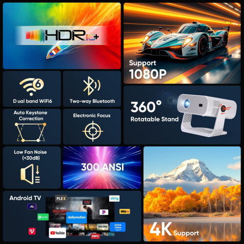 2026 New Smart Projector Built-in Apps Android 14 Native 1080P 4K Supported 1