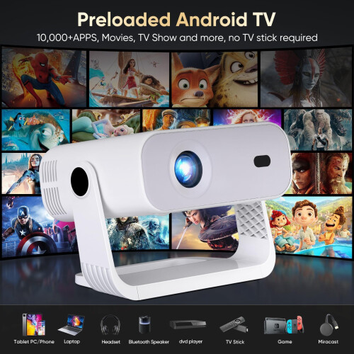 2026 New Smart Projector Built-in Apps Android 14 Native 1080P 4K Supported 2