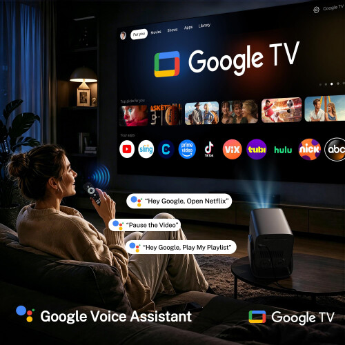 Google TV-Licensed Projector, 1200 ANSI, 4K Input Support, 36W Dolby Audio 1