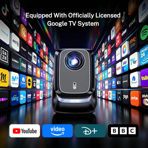 Google TV-Licensed Projector, 1200 ANSI, 4K Input Support, 36W Dolby Audio 2