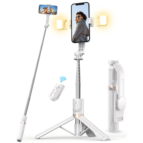 Selfie Stick Tripod for iPhone - 2 Rechargeable Fill Lights