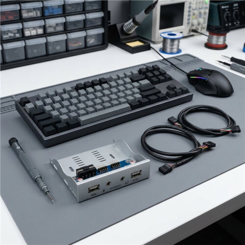 2 Port USB 2.0 HUB Splitter 3.5In Floppy Bay HD Audio 3.5mm Earphone Jack Front Panel Rack for Computer PC Silver White 1