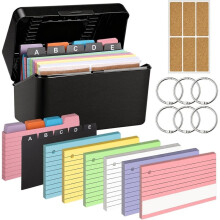 Index Card Box Set, 12.5 X 7.5cm Including 400 Index Cards 5 Tabs 6 Loose Leaf 6 Stickers Index Card Box Flashcard