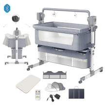Cododo - Elektrisches Babybett - Magic ZC - Großer Korb Musik Bluetooth Timerfunktion 0-2 Jahre Bis zu 80kg 6 Geschenke Mittelgrau
