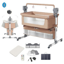 Cododo - Elektrisches Babybett - Magic ZC - 0-2 Jahre Bis zu 80kg Unterstützungsgestell aus Legierung Moskitonetz Fernbedienung 6 Geschenke Braun
