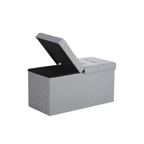 Foldable Storage Ottoman Bench - Fabric - Grey - 300 kg Load Capacity with Flip Lid