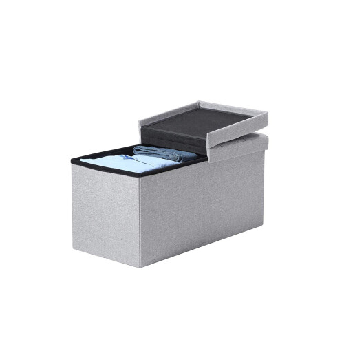 Foldable Storage Ottoman Bench - Fabric - Grey - 300 kg Load Capacity with Flip Lid 1
