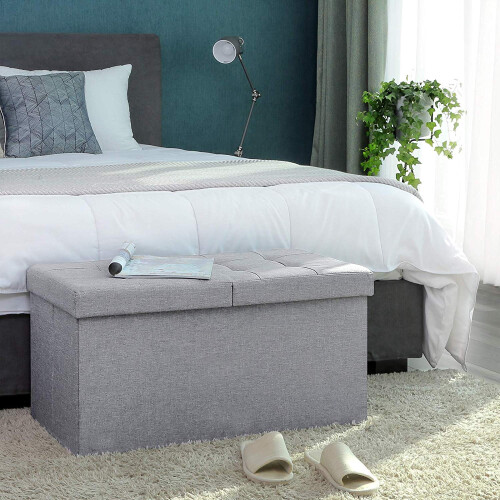 Foldable Storage Ottoman Bench - Fabric - Grey - 300 kg Load Capacity with Flip Lid 2