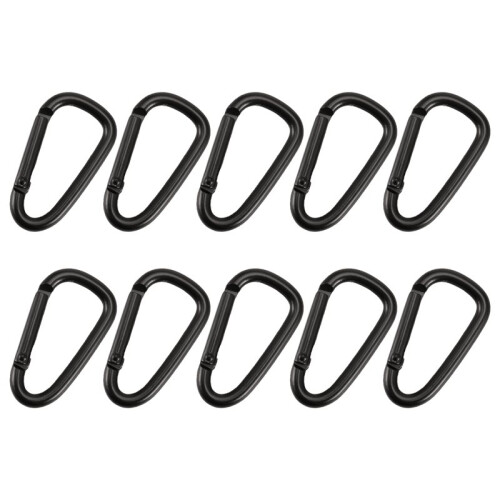 10 Pcs Black D Shaped Aluminum Alloy Carabiner Hook Keychain