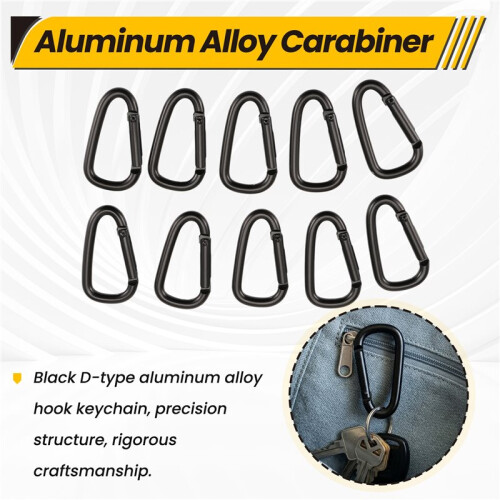 10 Pcs Black D Shaped Aluminum Alloy Carabiner Hook Keychain 2