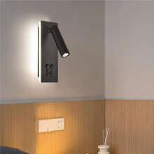Innovative LED Black and White Rotatable Wall Lamp with USB Port Bedroom Bedside Reading Lamp Wall Lamp B Neutral Light