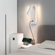Lampe Murale LED Innovante Noire et Blanche Rotative avec Port USB, Lampe de Chevet pour la Lecture, A Lumière Chaude