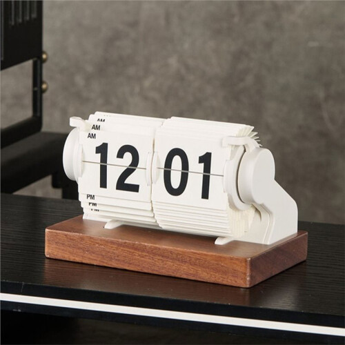 Vintage-Styled Mechanical Flip Clock Large Printed Numerals, Easy Reading, for Offices, with Base White 1