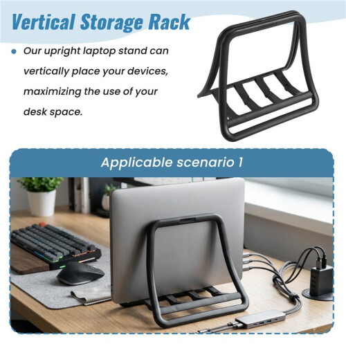 Verstelbare Verticale Laptopstandaard - Notebook- en Tablethouder Verticale Opbergrek Zwart 2